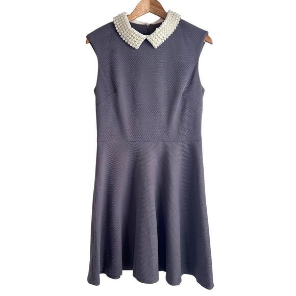 Betsey Johnson Grey Pearl Collar Sleeveless Dress Size 10 - Picture 1 of 8